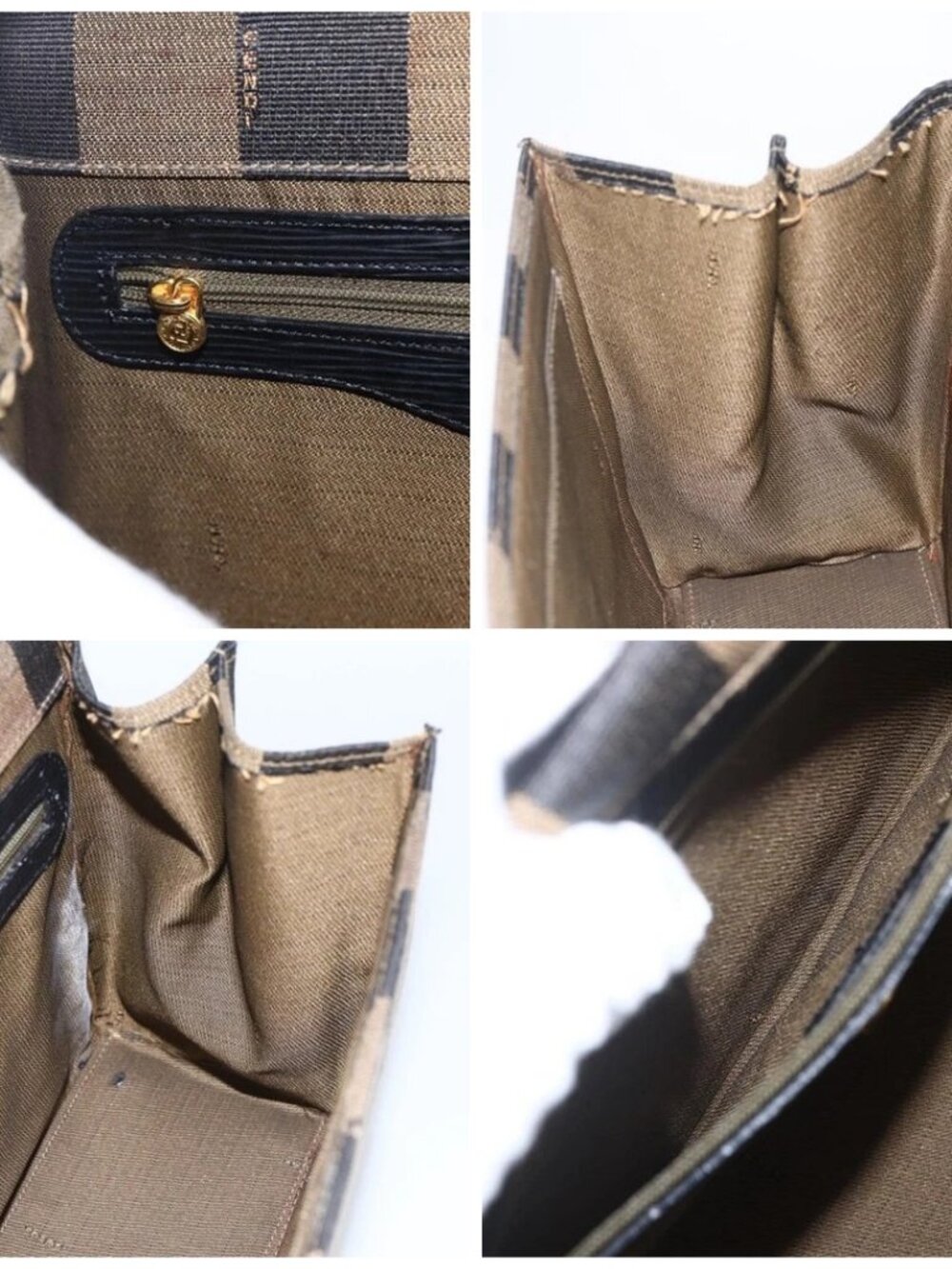 FENDI Pecan Canvas Hand Bag Black Brown gold Auth 165003 - Picture 15 of 16